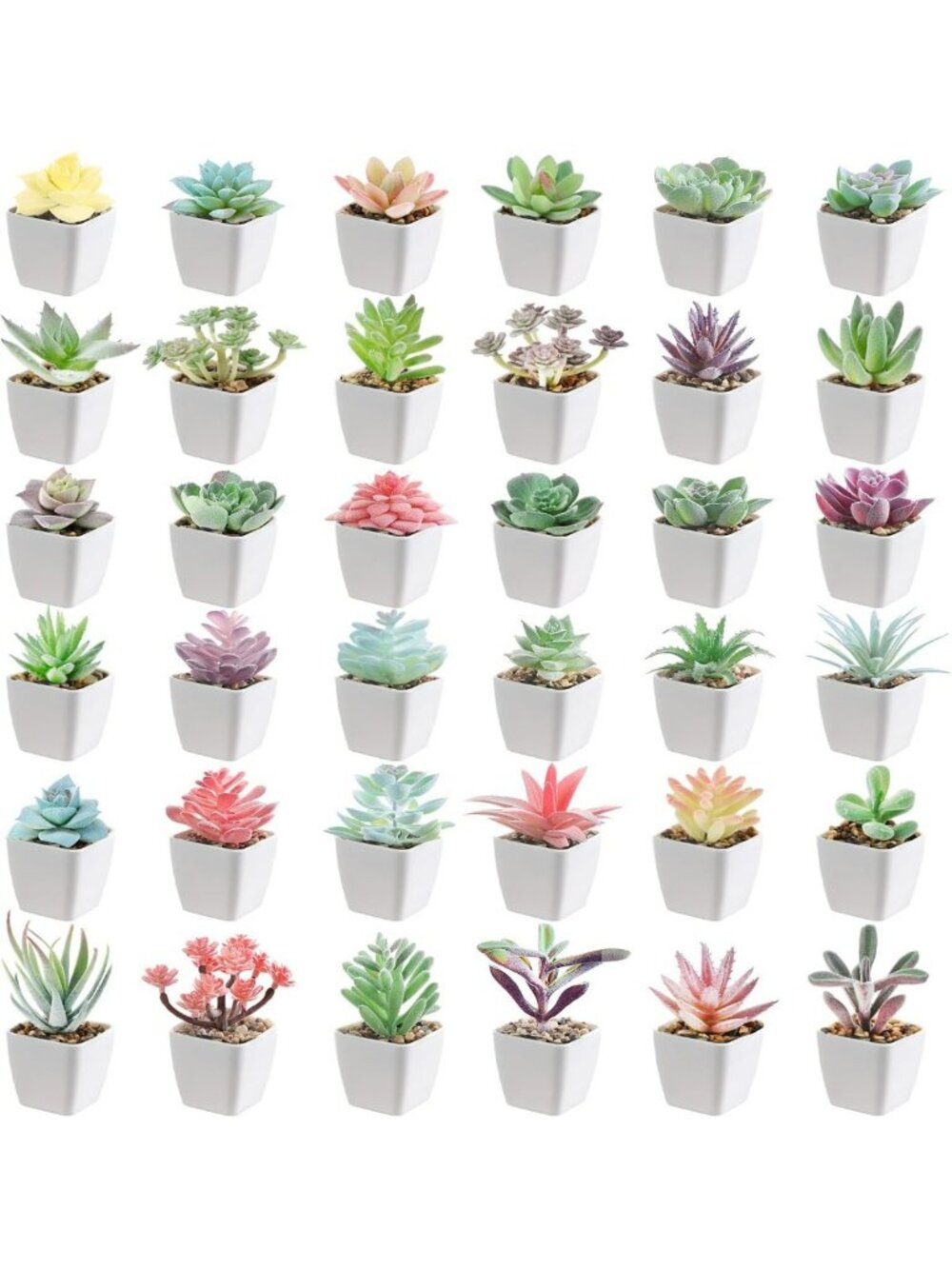 36 Pcs Mini Faux Succulent Plants in Pots - Assorted Decorative Fake Succulents